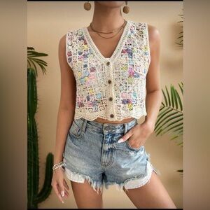 NWOT Multicolor Crochet Knit Top